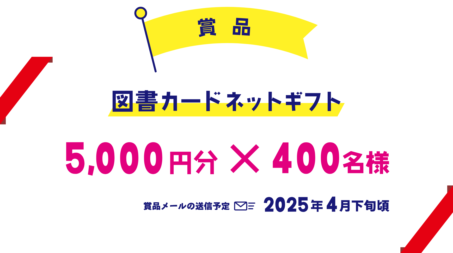 賞品図書カードネットギフト5,000円分×400名様賞品メールの送信予定 2025年4月下旬頃